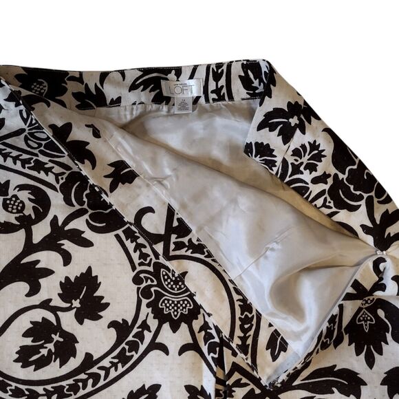 Ann Taylor Size 14 A-Line Midi Length brown & cream Textured Floral Skirt - Picture 2 of 6